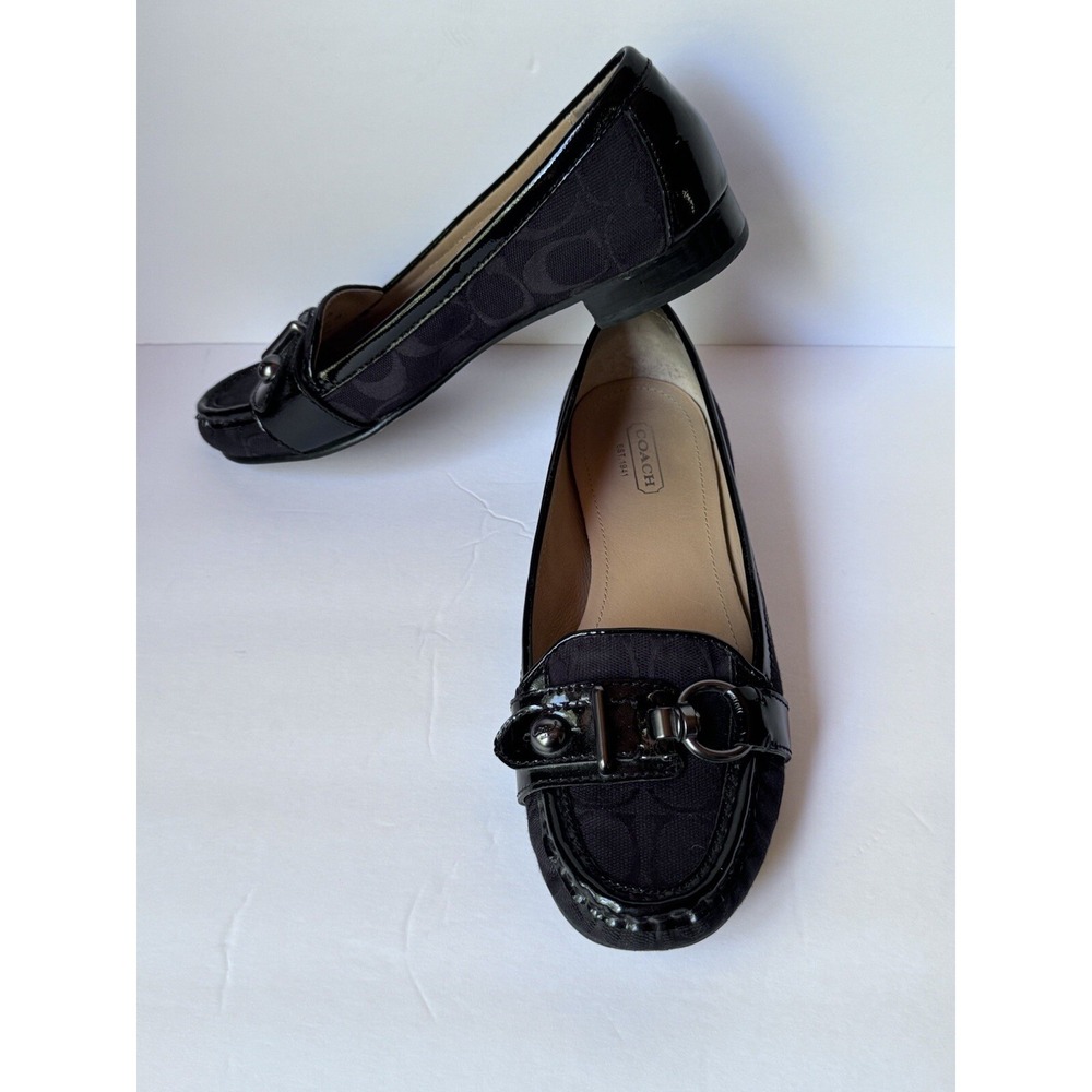 COACH Womens 8B Penny Black Jacquard Signature Flat Loafer Turnlock Slip On Y2K